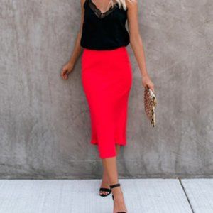 High low crinkled elastic waist midi skirt